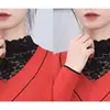 Gola Falsa All-match de Primavera e Outono Suéter de Alta Elasticidade Renda Preto e Branco Base Suéter Feminino de Outono e Inverno Renda Decorativa Roupas Falsas