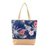 Bolsa de Lona Tropical Floral para Mujer - Bolsa de Playa de Gran Capacidad con Diseño Bicolor, Bolso de Hombro Reutilizable para Viajes y Compras