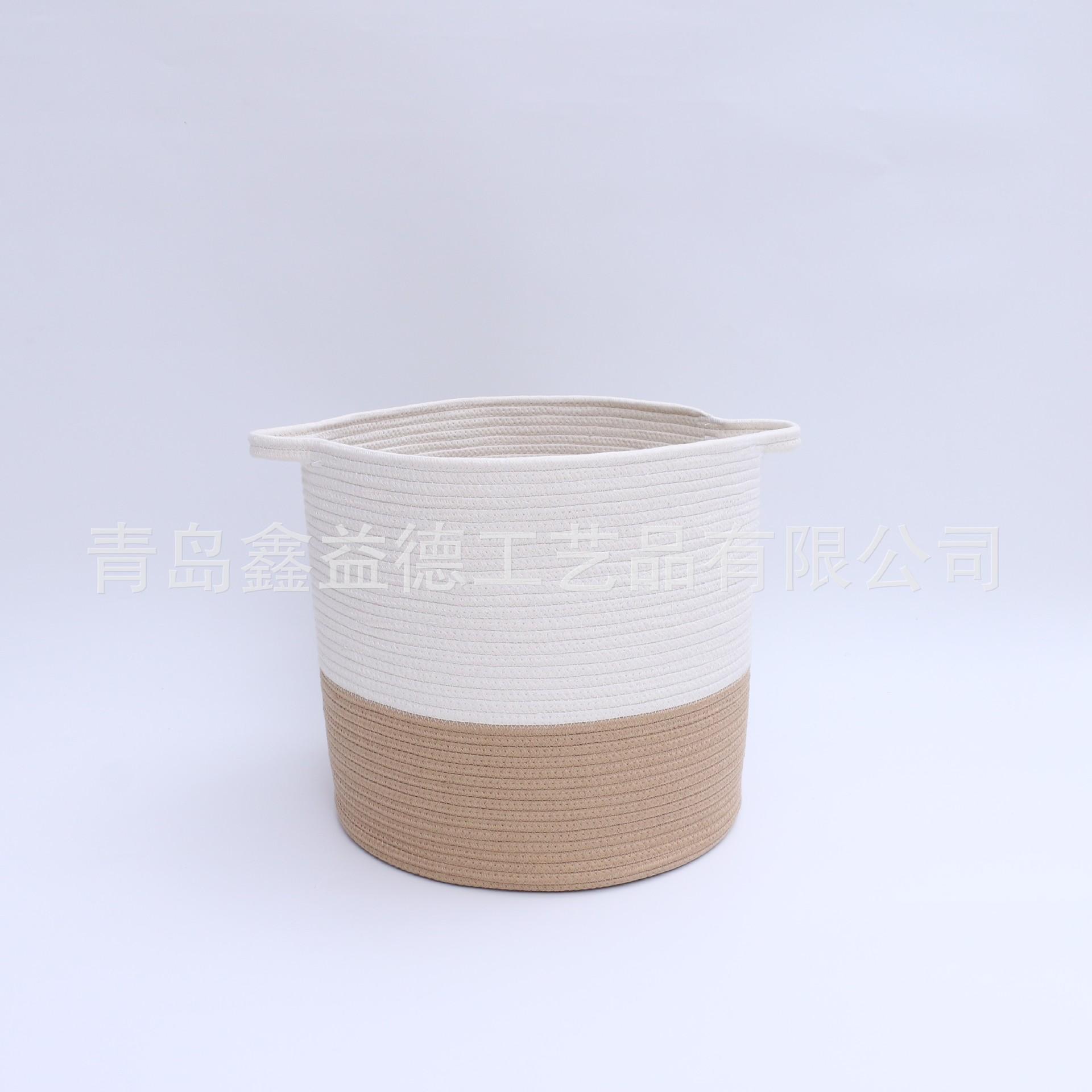 棕白棕色棉绳筐cotton rope basket (3)