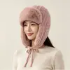 Gorro Lei Feng forrado de polar con protección para las orejas para mujer, gorro tejido grueso de felpa para otoño e invierno, gorro cálido, a prueba de viento y resistente al frío para exteriores