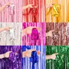 1X Cortina de Chuva com Franjas de Metal de 2m Decoração de Festa Parede de Fundo Arranjo de Cena de Casamento Aniversário Cortina de Porta Listrada Colorida