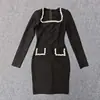 Moda Transfronteriza Europea y Americana Nueva Cuadrado Cuello Manga Larga Lujo Ligero Incrustaciones de Diamantes Bolsillo Falso con Solapa Pantalones Elegante de Dama Vestido de Vendaje Vestido