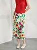 Falda Miyake Falda Plisada de Mujer Verano Cintura Alta Estampado Retro Diseño Nicho Sentido Adelgazante Cadera Abertura Falda Sobrefalda