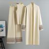 Conjunto Tricotado Europeu Transfronteiriço de Temperamento Preguiçoso Feminino Novo Conjunto de Três Peças: Colete Suéter Cardigan Calça Wide Leg