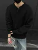 Suéter Americano Gris con Cuello Henry para Hombre Invierno Estilo Perezoso de Gama Alta Suéter Básico Chaqueta de Corte Limpio