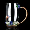 Caneca de Vidro Esmaltado para Uso Doméstico, Caneca de Café Criativa e Luxuosa para Mulheres, Alto Valor Estético, Caneca de Café da Manhã com Tampa para Leite de Soja, Presente