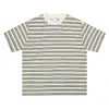 Camiseta Listrada Color Block de Manga Curta Respirável Estilo Retro Americano de Alta Inteligência para o Verão Casal Solta Casual Top Masculino