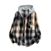 Camisa larga de franela a cuadros con capucha, holgada, de manga larga para hombre, chaqueta casual versátil vintage, estilo simple moderno adelgazante