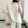 Estilo Miyake 2026 verão camiseta top plissado feminino manga curta dobrada slim fit design irregular senso de design confortável casual