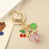 Pendente Criativo Artificial Estéreo Morango Cereja Fofo Pequeno Chaveiro de Liga Metálica Flor Doce Japonês e Coreano Acessórios