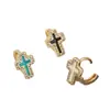 Distrito Lu Chapado en Cobre Oro de 18 Quilates Microincrustado Circonita Gota de Aceite Cruz Pendiente Multicolor Nicho Exquisitos Pendientes Suministro Transfronterizo