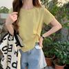 Camiseta Feminina 2026 Verão Estilo Puro Desejo Design Irregular Versátil Slim-Fit Top Curto de Manga Curta Fino para Sair