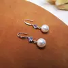 Pendientes de gancho para oreja S925 de plata de ley de cuerpo entero, engrosados y audaces, con perla Shijia austriaca importada y diamantes destellantes para mujeres grises