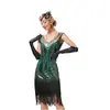Dropshipping Vestido Nuevo Sexy de Mujer Europeo y Americano con Escote en V Estilo Retro de los Años 1920 con Lentejuelas y Flecos Vestido de Noche para Banquete