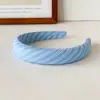 Faixa de cabelo esponja xadrez azul fresco de três estados, faixa de cabeça fashion, sarja versátil, grampo de pressão para o topo da cabeça