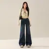 Jeans de Mujer Retro Americano con Bolsillo Trasero de Solapa Micro Acampanados Cintura Alta Estilizador de Figura Temperamento Moda Versátil Pierna No Ajustada de Campana