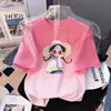 Camiseta de Manga Curta para Meninas de Verão Nova Estampa Degradê Roupas Infantis para Crianças Maiores Solta e Estilosa Gola Redonda Camiseta Confortável