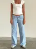 Jeans Lisos Estilo Retro Clásico Jeans de Pierna Ancha Elásticos Jeans Rectos Casuales de Alta Elasticidad
