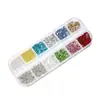 Caja Larga de 12 Compartimentos Suministro Transfronterizo Pedrería Plana de Colores Cuentas de Acero Doradas y Plateadas Pedrería Color AB Decoraciones para Uñas