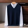 Chaleco sin mangas de punto para hombre 100% lana, suéter de punto liso, corte holgado, capa base versátil para otoño e invierno