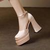 Zapatos de boda para mujer, tacones altos, plataforma, tacones gruesos, zapatos de fiesta de compromiso, 2024