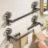 Barra de Toalla con Ventosa Baño Sin Taladro Inodoro Pared de Baño Doble Barra Barra Única Estante de Almacenamiento Colgador Toallero