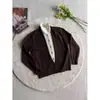 Cárdigan retro americano de cuello alto, suéter de dos piezas falso para hombre y mujer, chaqueta de punto casual simple estilo perezoso para pareja, para ir al trabajo