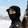 Nuevo Set de Dos Piezas de Punto Rayado para Otoño e Invierno con Calentador de Cuello, con Forro Polar, Gorro de Punto Cálido que Cubre la Cara, a Prueba de Frío