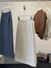 Saia de terno feminina elegante azul marinho, nova de outono, cintura alta, corte justo, versátil, com fenda traseira, bodycon, comprimento midi