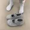 Zapatos Mary Jane Retro de Punta Redonda con Altura Aumentada Birkenstock para Mujer, Zapatos Casuales Cálidos de Algodón Peludo