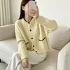 Novo cardigã de tricô com tranças, gola redonda, color block, estilo versátil e suave, de caimento solto, para mulheres, macio e aconchegante para outono e inverno