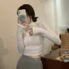 Atacado Transfronteiriço Outono e Inverno Veludo Alemão Gola Alta Meia Camiseta Térmica de Manga Longa Feminina Modelagem Slim Versátil Camiseta Básica