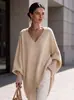 Suéter Largo de Punto Informal con Cuello en V de Manga Larga para Mujer, Estilo Europeo y Americano Independiente, Transfronterizo, Otoño/Invierno 2026
