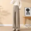 Veludo Outono e Inverno Novo Lã de Cordeiro Slim Calça de Perna Larga Feminina Algodão do Nordeste Extra Grossa Quente Calças Casuais
