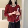 Nuevo cárdigan de punto con bloques de color estilo británico simple para mujer, abrigo suéter, top elegante para otoño e invierno