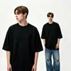 Calidad de Comercio Exterior 400g Peso Pesado Hilo Doble Verano Color Sólido Manga Corta Hombre Cuello Redondo Camiseta Moda Americana High Street Corte Holgado Camiseta