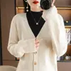 Suéter de tricô estilo casual, suéter versátil, peça externa feminina com decote V slim fit, cardigã solto de outono e inverno, estilo coreano