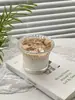 Taza de Café Latte Estilo Ins Hogareña Transparente de Alto Valor Taza Americana Helada Taza Blanca Sucia Australiana Taza de Vidrio con Flores