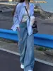 Camisa Listrada Azul Estilo Francês para Mulheres 2025 Nova Versão Coreana Petite Solta Preguiçosa Proteção Solar Top