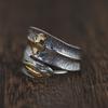 Anillo de plata y cobre S925 Golden Deer King, combinado con artesanía vintage, anillo abierto con mariposa y plumas para mujer, venta transfronteriza.