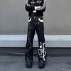 Pantalones de mezclilla lavados con patchwork estilo callejero americano, unisex, diseño nuevo moderno y a la moda, estilo hip-hop, pierna recta, corte holgado y efecto adelgazante