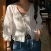Blusa de algodão com cadarço, nova, de alta qualidade, feminina, de Dongdaemun, Coreia