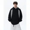 Sudadera con Capucha Patchwork Bloques de Color Peso Pesado Americana para Hombre Otoño Diseño Holgado Sentido de la Moda Marca de Tendencia Ropa Urbana Casual Sudadera con Capucha Fresca Top