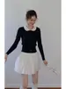 Suéter Corto de Punto Trenzado con Cuello de Muñeca Ajustado EGKA para Mujer, Cárdigan de Otoño, Top Elegante y Adelgazante de Manga Larga