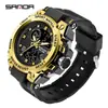 Reloj Estudiante Sanda Pantalla Dual Multifuncional Despertador 2 Zonas Horarias Moda Tendencia Reloj Electrónico Resistente al Agua Luminoso Reloj de Pulsera para Hombres Mujeres