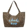 Bolso de Lona Estampado de Leopardo Retro con Estampado de Letras Gran Capacidad para Llevar en la Mano o al Hombro Estilo Perezoso para Viajar de Compras