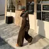 Pantalones Anchos de Pierna Recta de Cintura Alta Estilo Retro Americano Versátiles para Instagram con Caída Jeans de Pierna Recta para Mujer con Forro Polar para el Hogar