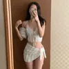 Bikini Vintage Traje de Baño para Mujer Fuente Termal Traje de Baño de Tres Piezas de Gama Alta Sexy Levanta Busto Pecho Pequeño Bikini Puro