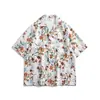 Camisa floral de gola cubana tailandesa para homens e mulheres, camisa solta retrô havaiana de férias, casal solto, praia, manga curta