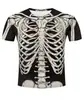 Nova camiseta masculina de Halloween com estampa 3D de caveira, gola redonda, manga curta, moda de rua casual